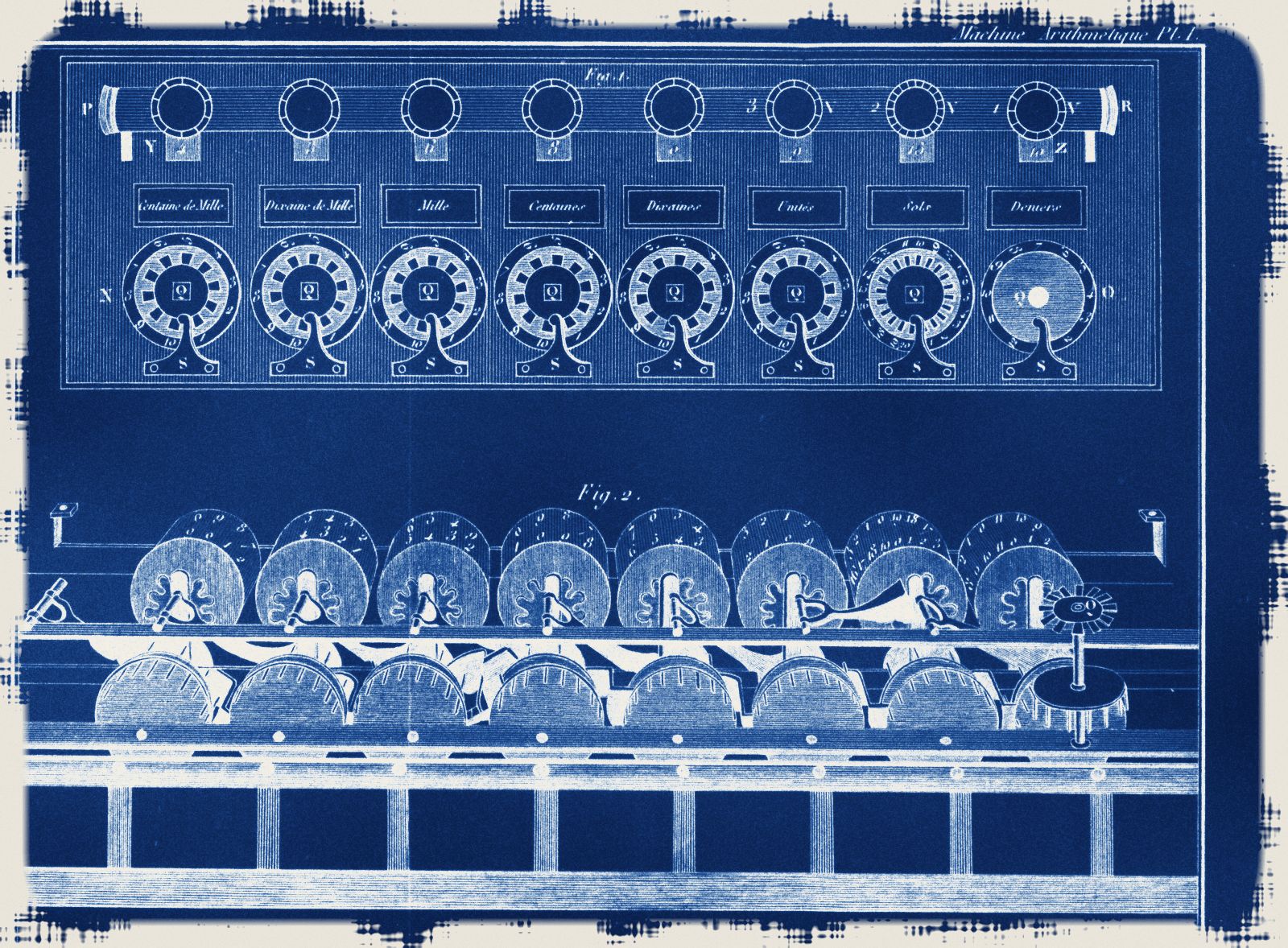 Plate of Pascal's calculating machine with its row of dials