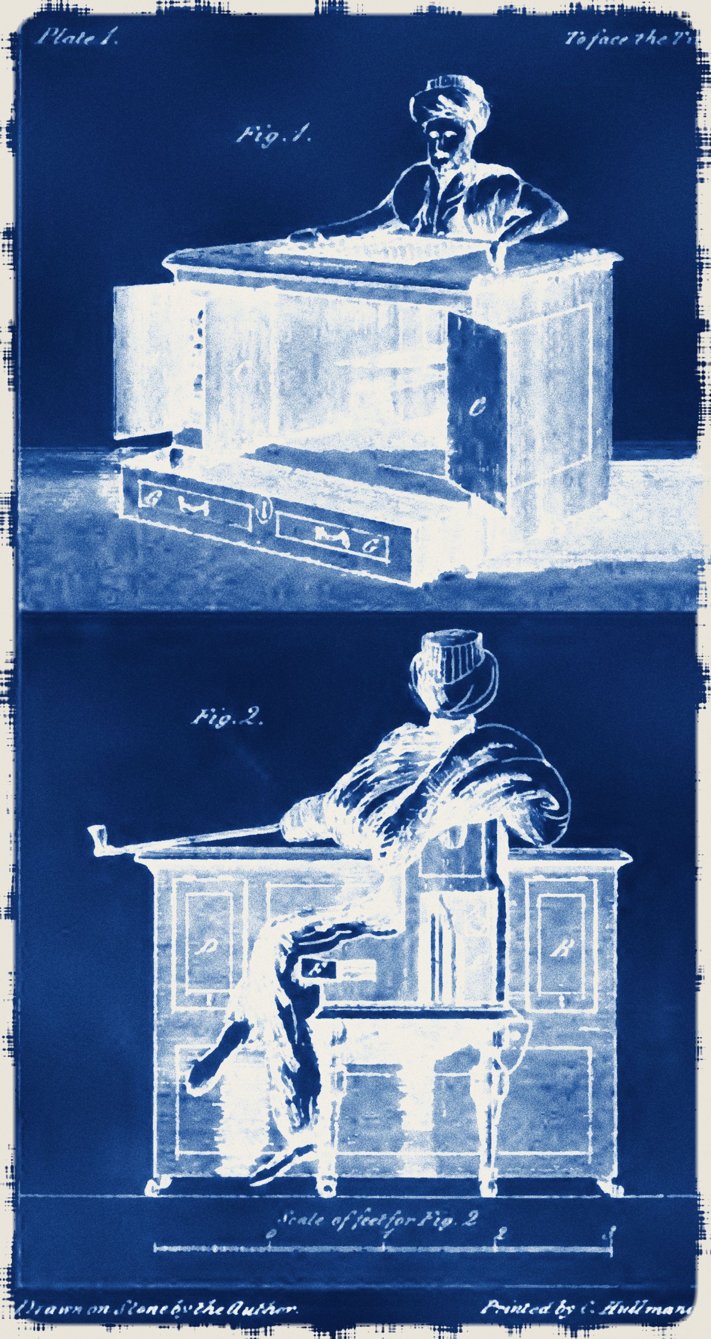 The chess-playing Turk automaton, shown open and closed